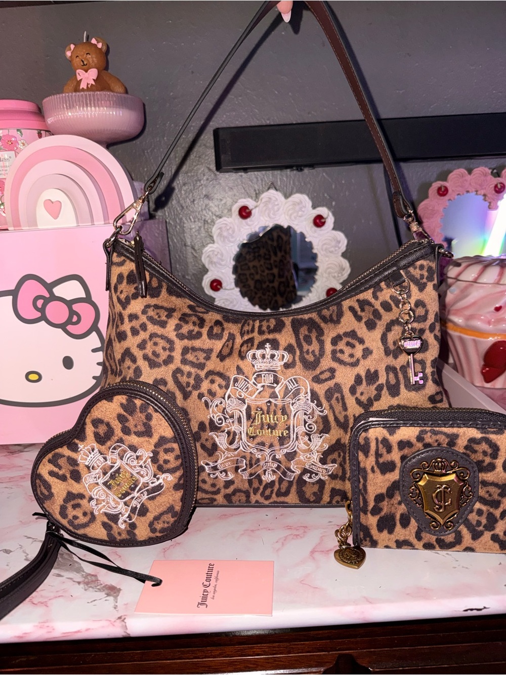 Juicy Couture Leopard Print Shoulder Bag Trio - Matching Wallet & Coin Purse Set - Picture 2 of 9